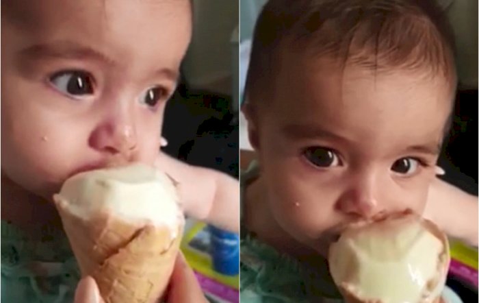 Gemas! Bayi Ini Berhenti Menangis Setelah Diberi Es Krim