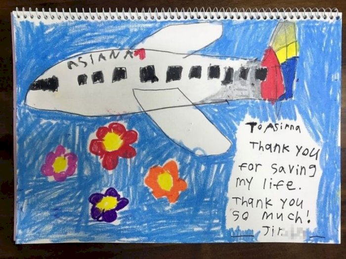 Asiana Airlines Dapat Lukisan dan Ucapan Terimakasih dari Gadis Korea