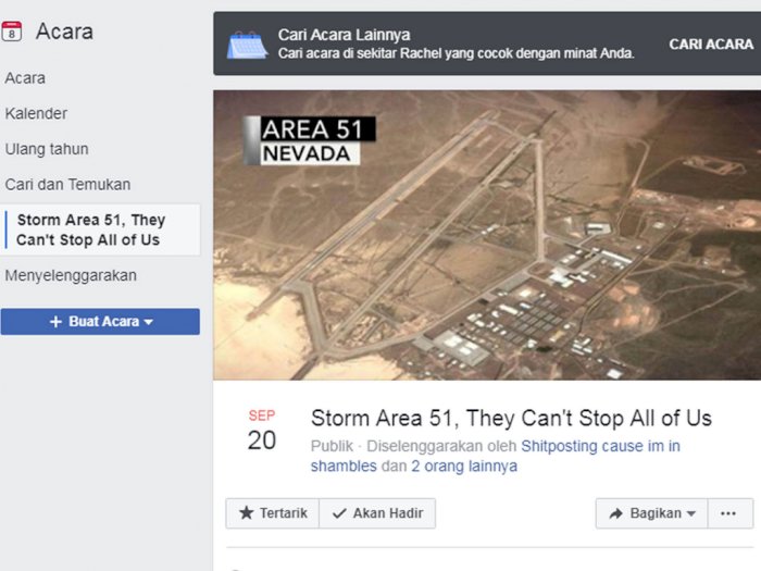 Sempat Hilang Dari Facebook, Undangan Penyerbuan Area 51 Muncul Lagi