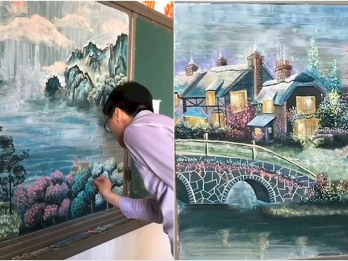 Lukisan Guru Di Papan Tulis Dengan Kapur Ini, Hasilnya Menakjubkan