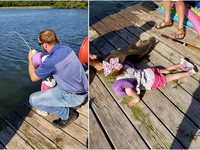 Mantul, Mancing Pakai Mini Pole, Gadis Kecil Ini Dapat Ikan Raksasa