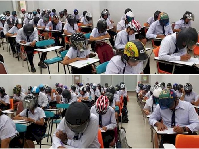 Viral Foto Mahasiswa Thailand Pakai Helm Saat Ujian, Ini Faktanya