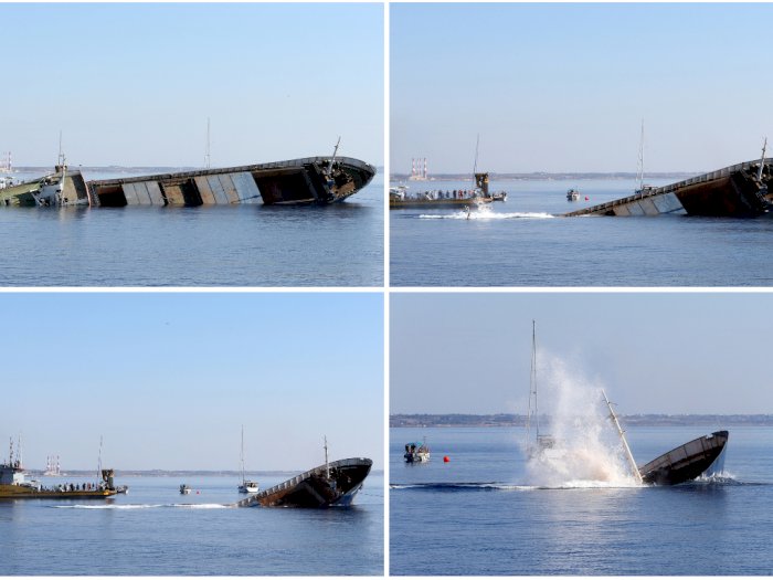 FOTO: Kapal Kargo Ditenggelamkan untuk Dijadikan Terumbu Karang 