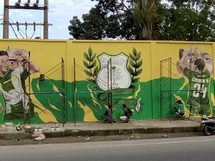Lukisan Mural Legenda PSMS Terpajang di Dinding Luar Stadion Teladan
