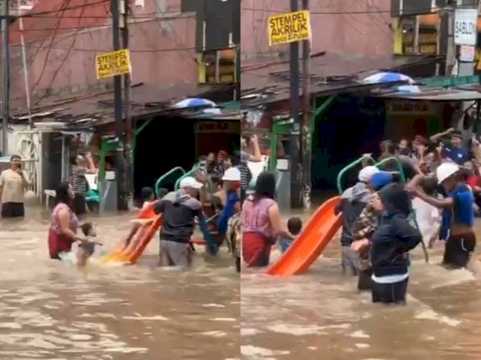 Viral Bocah Main Perosotan saat Banjir, Netizen: Cuma di Indonesia