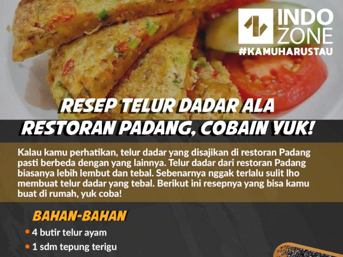 Resep Telur Dadar ala Restoran Padang, Cobain yuk!