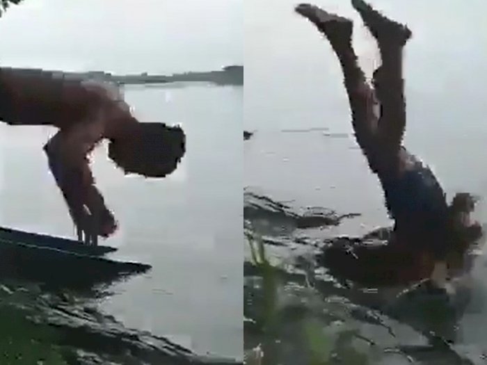 Ngakak! Remaja Ini 'Nyungsep' Saat Terjun ke Sungai