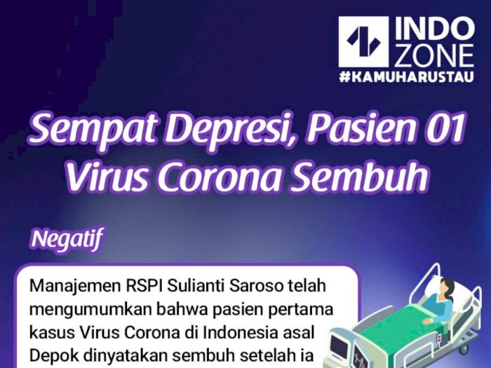 Sempat Depresi, Pasien 01 Virus Corona Sembuh