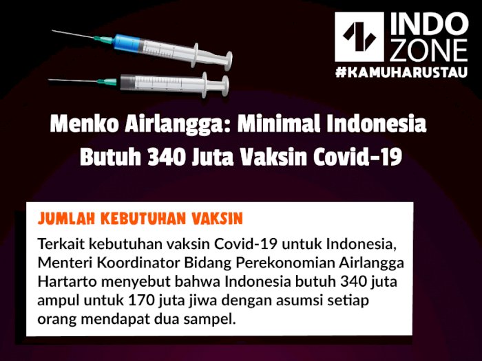 Menko Airlangga: Minimal Indonesia Butuh 340 Juta Vaksin Covid-19