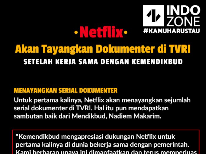 Netflix Siap Tayangkan Dokumenter di TVRI dan bekerjasama Kemendikbud