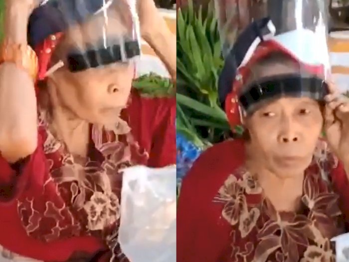 Saking Polosnya, Nenek Ini Jualan Sayur Pakai Pelindung  Wajah Terbalik
