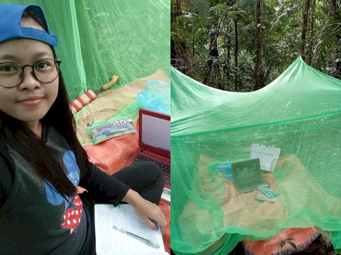 Demi Sinyal Internet Stabil, Mahasiswi ini Harus Belajar Daring di Hutan