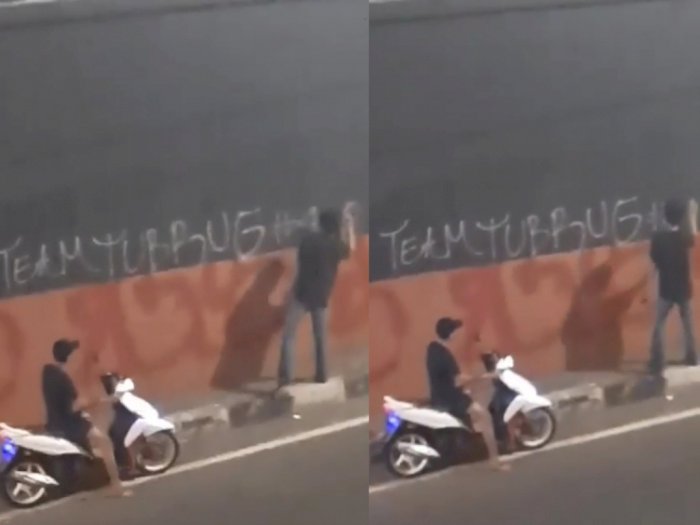 Video Aksi Vandalisme Dua Pemuda Coret Dinding Underpass Ciledug, Tulis TEAMTUBRUG#420