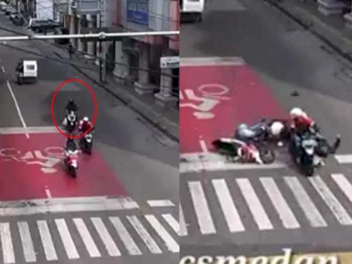 VIDEO: Keburu Lampu Merah, Pemotor Ini Nyosor, Supir Ojol Jadi Korban