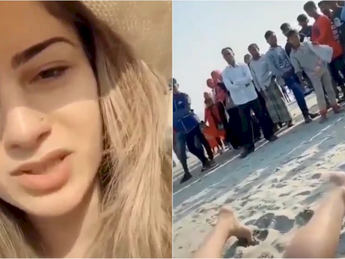 Puluhan Pria Ini Melongo Lihat Bule Cantik Berjemur di Pinggir Pantai