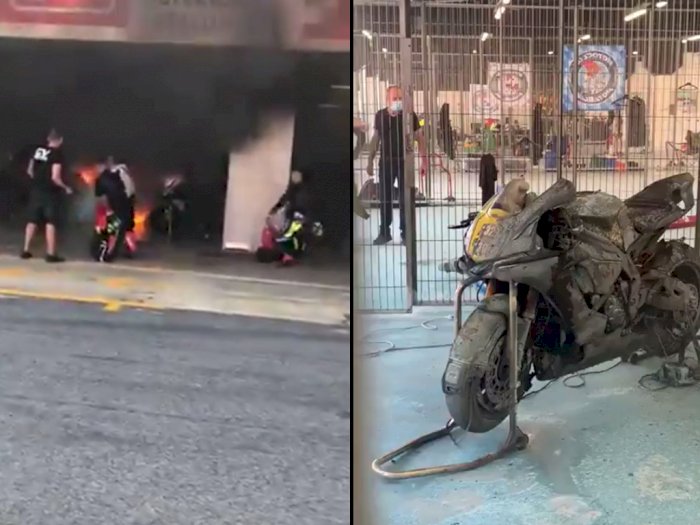 Waduh! 2 Moge Habis Terbakar di Pit Sirkuit Catalunya, Salah Satunya Yamaha R1