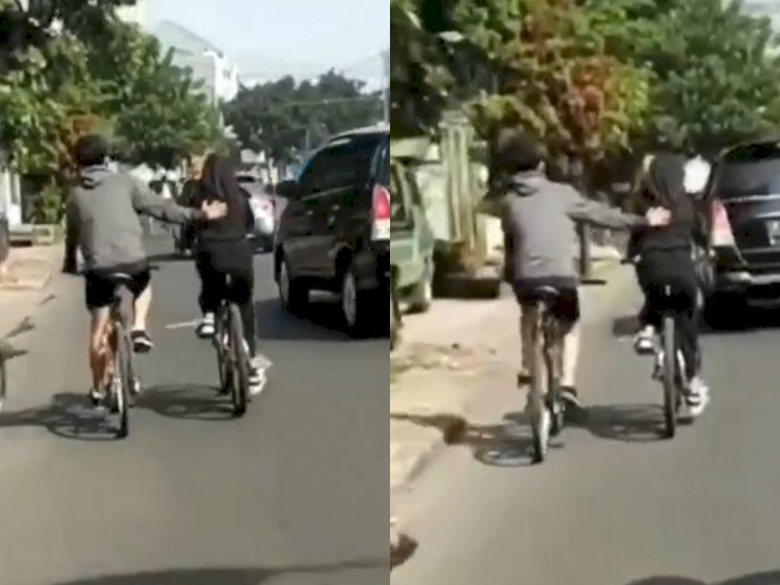Mager Dayung Sepeda, Wanita Ini Lebih Enak Didorong, Netizen: Bucin Tingkat Dewa