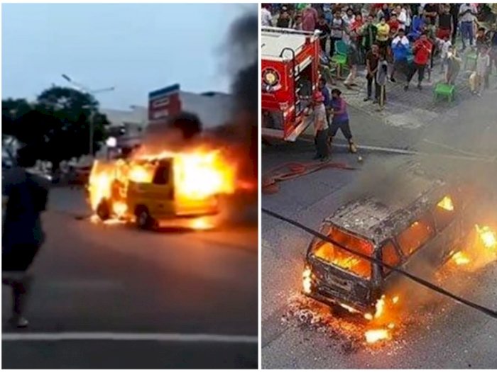 Detik-detik Angkot Terbakar di Jalan Raya Medan, Sopir dan Penumpang Berhamburan