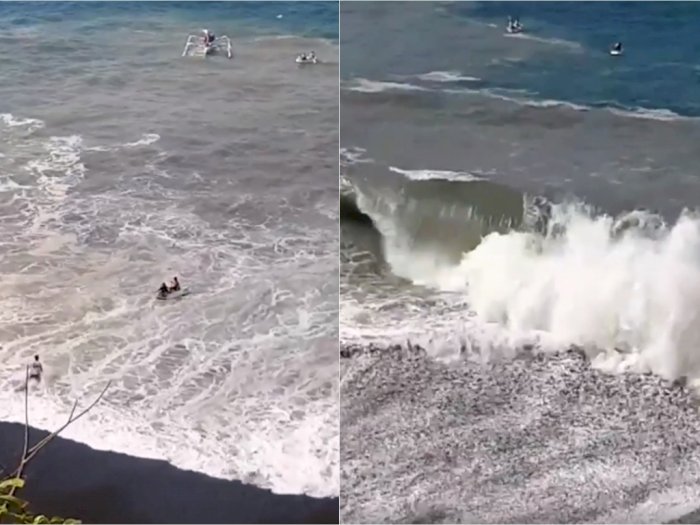 Detik-detik Menegangkan Dua Pria Digulung Ombak Tepi Pantai, Jadi Korban Rip Current?