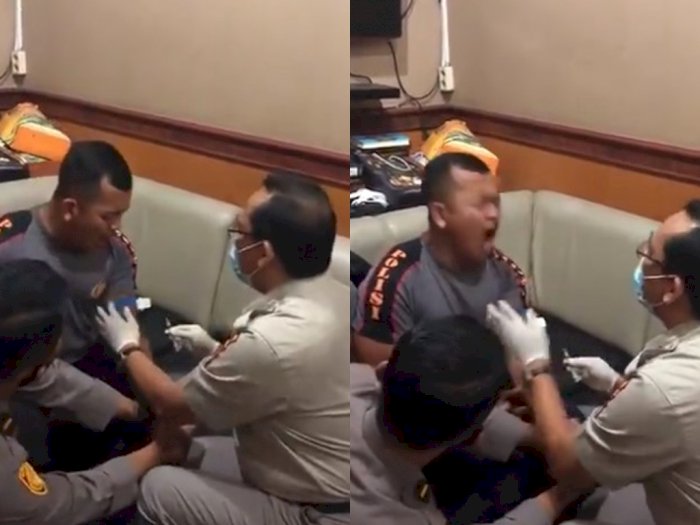 Viral Video Polisi Ketakutan saat akan Disuntik, Sampai Genggam Erat Tangan Temannya