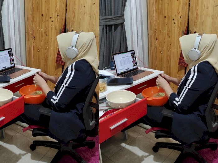 Multitasking, Ibu Ini Rapat Daring Sambil Potong Sayur, Netizen: The Power of Emak-emak