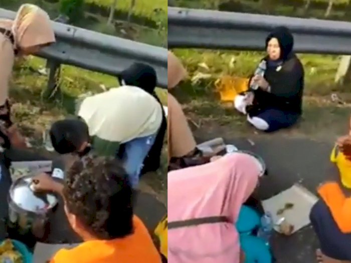 Viral Video Polisi Tegur Keluarga yang Makan di Pinggir Jalan Tol, Netizen: Indonesia Unik