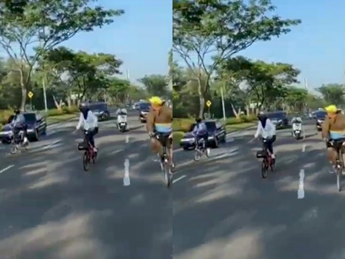 Viral Ibu-ibu Pesepeda Hampir Tertabrak saat hendak Putar Balik, Videonya Bikin Deg-degan!