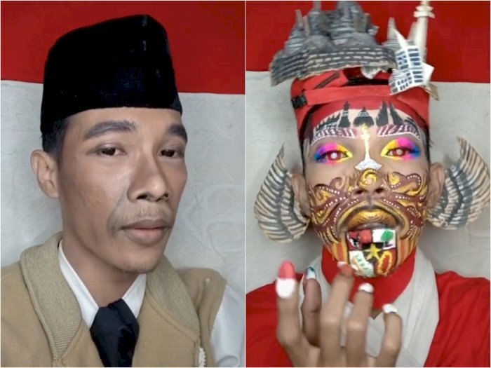 Aksi Pria Make up Bertema Ikon Indonesia, Tampilkan Monas hingga Candi Borobudur