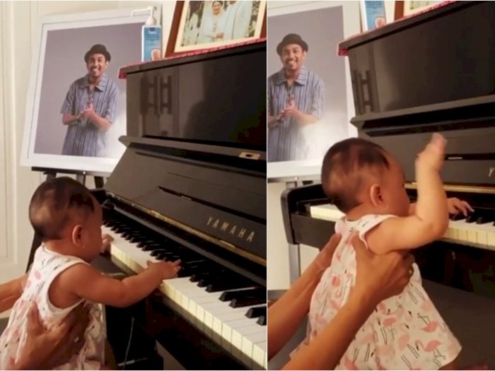 Potret Lucu Anak Mutia Ayu Main Piano di Samping Foto Mendiang Glenn Fredly