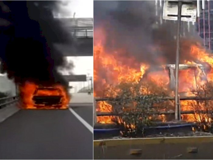 Detik-detik saat Mobil Mewah Range Rover Terbakar di Tol Cawang, Terdengar Ledakan Keras