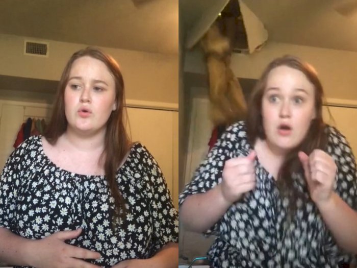 Lagi Bikin Video Nyanyi, Wanita Ini Kaget saat Ibunya Muncul dari Atap dan Hampir Terjatuh