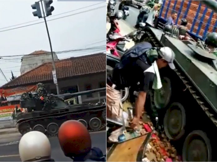 Tank TNI Hilang Kendali saat Berbelok di Cipatat, Tabrak Gerobak Tahu Goreng