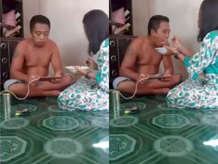 Pria ini Disuapi Makan Oleh Sang Istri Saat Sedang Asik Main Game, Bikin Netizen Iri