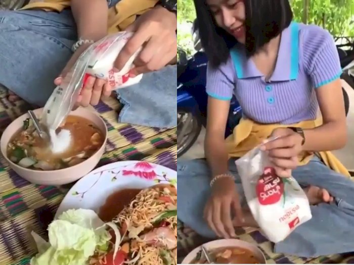 Wanita ini Tuangkan Micin Super Banyak ke Makanannya, Netizen: Lambung Auto Smile