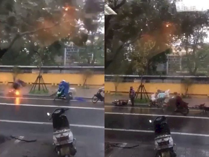 Video Dahsyatnya Angin Topan Noul di Vietnam, Bikin Pengendara Motor Terjatuh