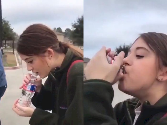 Wanita ini Coba Habiskan  Air di Botol Dalam Beberapa Detik, Begini Endingnya