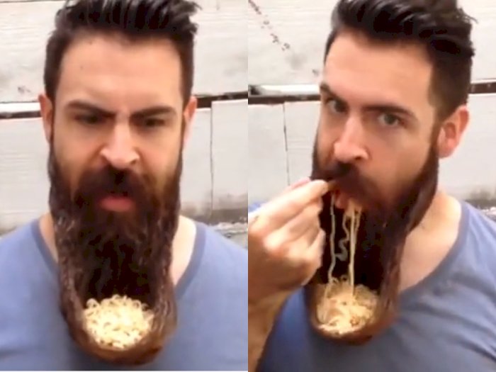 Pria ini Punya Janggut Yang Unik dan Dijadikan Wadah untuk Makan Mie, Bikin Netizen Geli