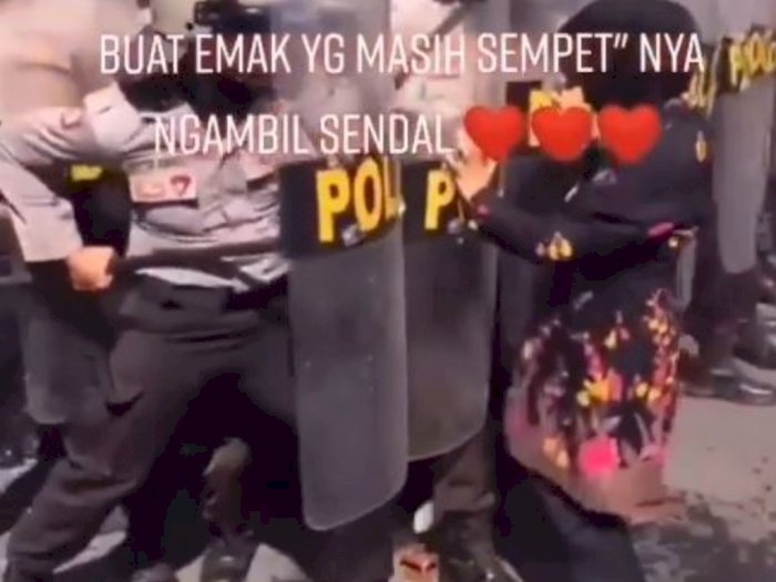 Viral Emak-Emak Ambil Sandal Saat Polisi Amankan Demo, Netizen: Emaknya Siapa Nih?