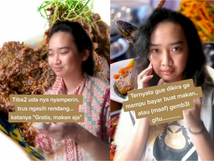 Dikira Gembel, Wanita Ini Dapat Rendang Gratis dari Pemilik Rumah Makan Padang