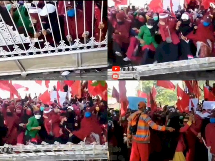 Video Seru Mahasiswi Demo, Para Ukhti Mengamuk Injak-injak Gerbang DPRD hingga Roboh