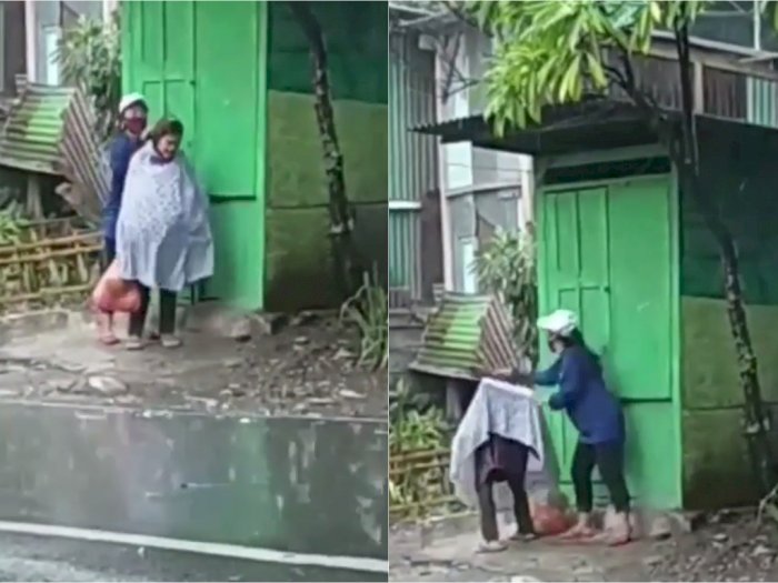 Cewek Malang Pukul Nenek yang Berteduh Saat Hujan, Netizen Justru Kecam Perekam Video
