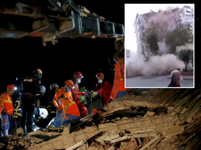 Detik-detik Menegangkan Bangunan Runtuh Usai Gempa 7 SK di Turki, Terbaru 24 Orang Tewas