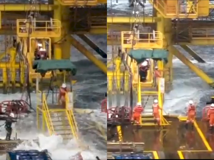 Video Detik-detik Saat Pekerja Offshore Diterjang Ombak, Netizen: Pantas Digaji Tinggi