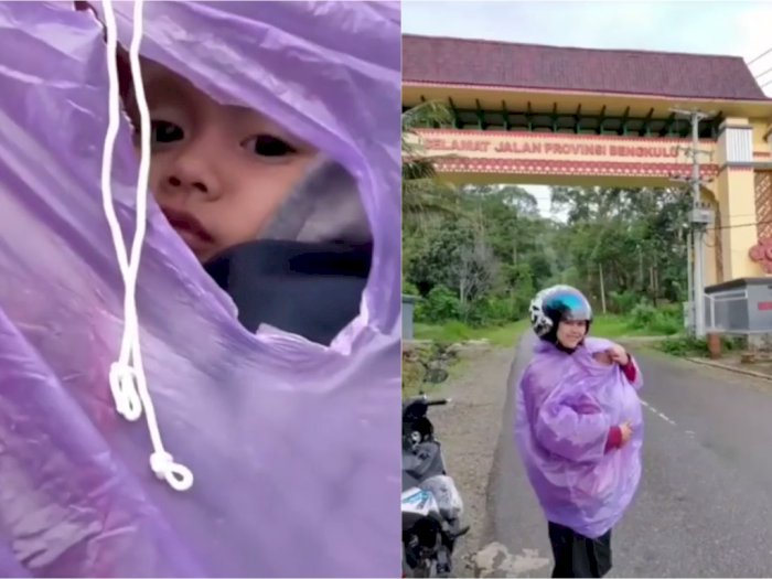 Pria Ini Sedih Lihat Istri Gendong Anak dalam Jas Hujan: Maaf Papa Belum Mampu Beli Mobil