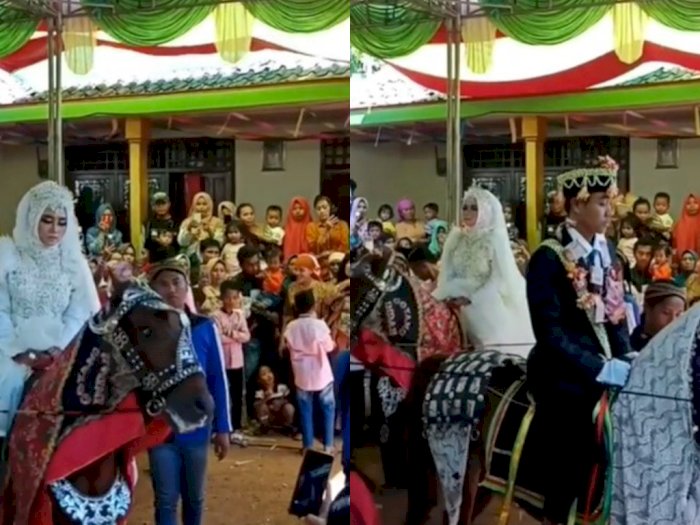Viral Pasangan Pengantin 'Kuda-kudaan' di Acara Pernikahan, Netizen Salfok ke Ini
