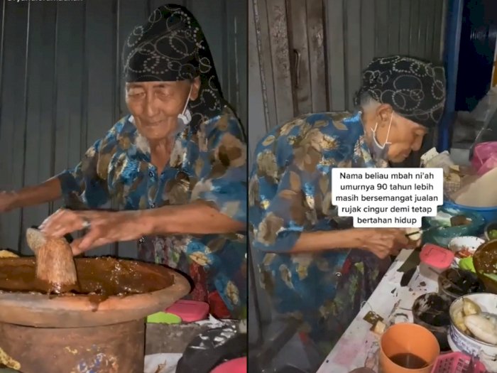 Meski Sudah Berumur 90 Tahun, Nenek ini Tetap Semangat Berjualan Rujak Cingur Hingga Malam