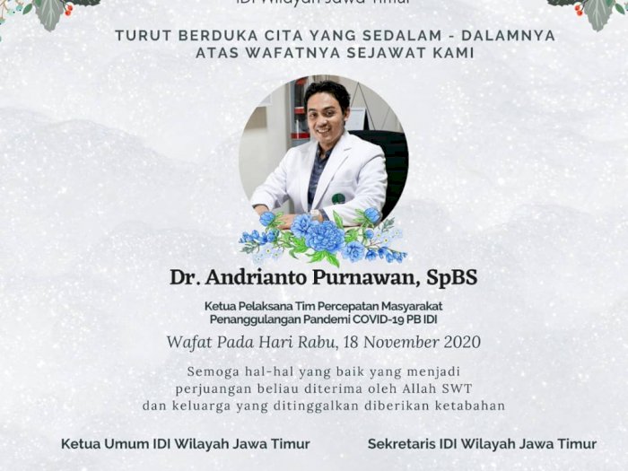 Dokter Bedah Saraf di Surabaya, Andrianto Purnawan Gugur karena Covid-19