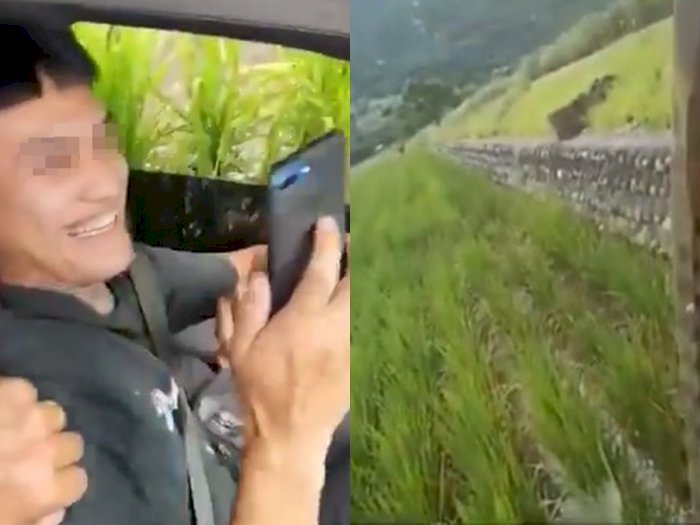Mobilnya Terguling, Pria Ini Malah Asyik Bikin Video Sambil Ketawa-ketawa