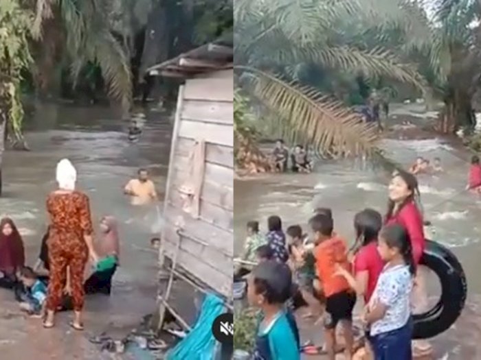 Video Anak-anak Labuhanbatu Asyik Mandi-mandi di Sungai yang Meluap, Netizen: Awas Buaya!