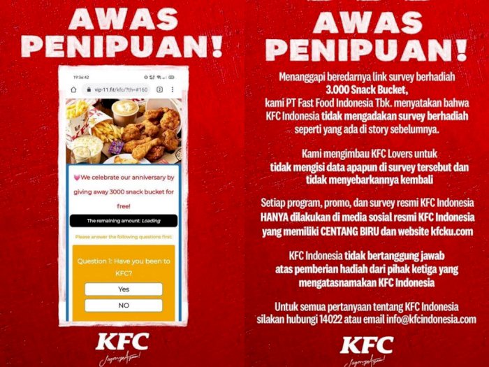 Terkait KFC Bagi-bagi 3.000 Paket Camilan Gratis Lewat Aplikasi Percakapan Ternyata Hoaks